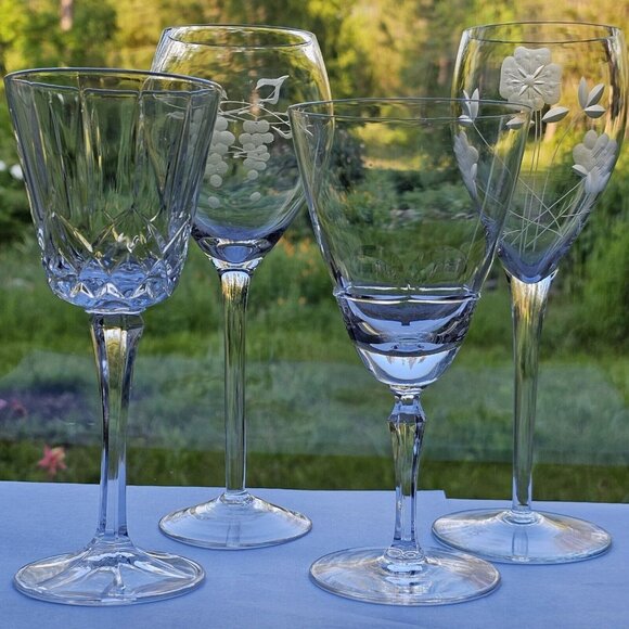 Mismatched Wine Glassware Collection set/4 vintage cut mixed cocktail glasses - Picture 3 of 9